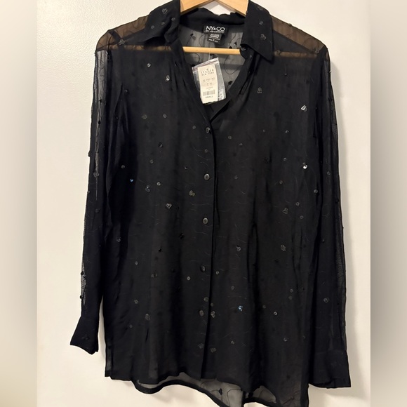 NY & CO Black Sheer Sequin Blouse NWT SZ S - Picture 1 of 9